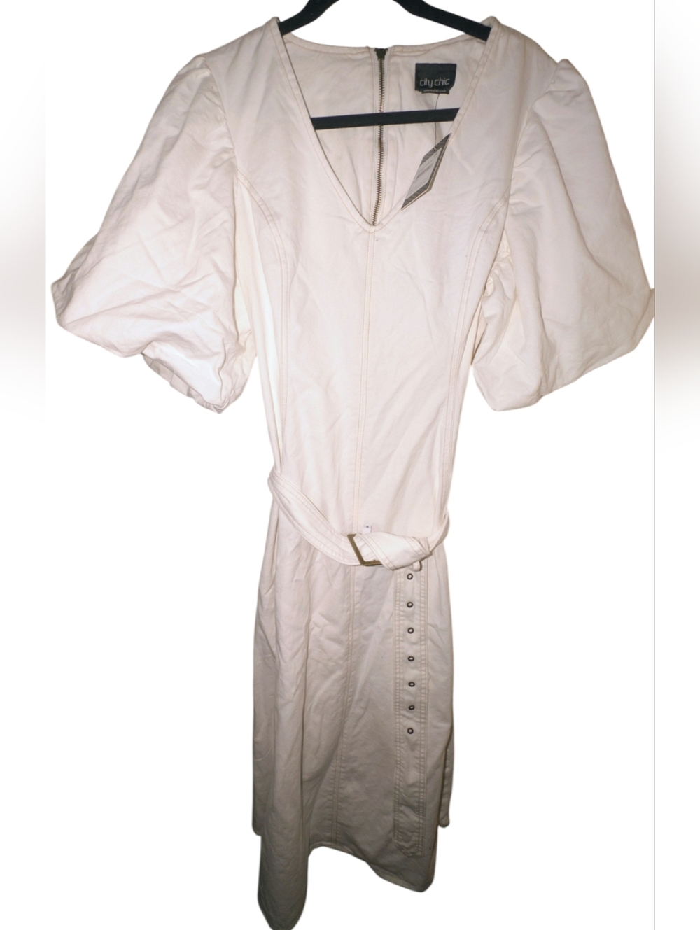 City Chic Denim Delilah Midi Dress Ivory White Puff Sleeve 16 / S